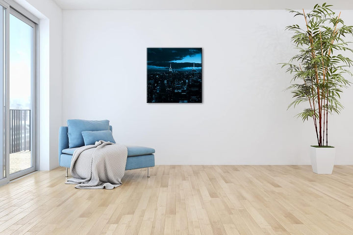 deyoli zauberhafte Skyline bei Nacht Format: 60x60 cm als Leinwandbild Effekt: Monocrome Blau, Motiv