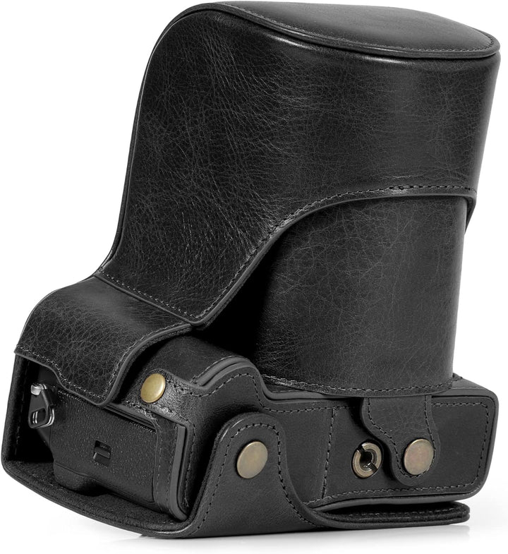 MegaGear Ever Ready Echtleder Kameratasche kompatibel mit Fujifilm X-T5 (16-80mm)(Schwarz), Schwarz