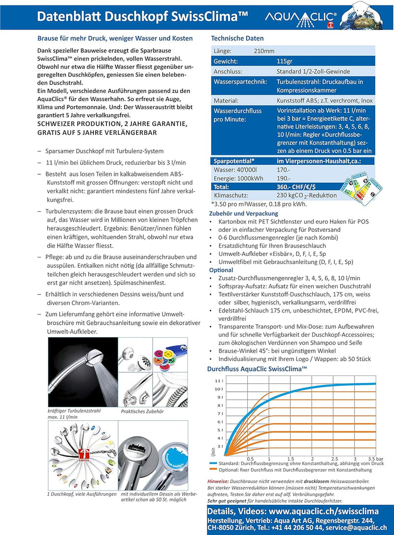 Duschkopf SwissClima VITALITÉ COMFORT für kräftigen od. sanften Strahl, individuelle Wassermenge (4,