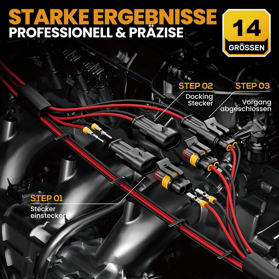 SOMELINE Crimpzange Kfz Stecker Wasserdicht Set [0,34–2,5 mm²], mit 1/2/3/4 polig Kfz Steckverbinder