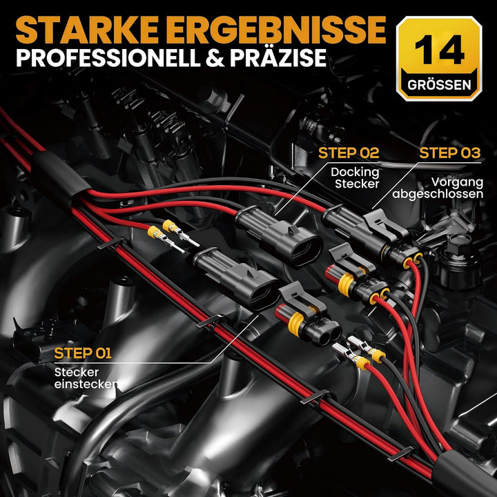 SOMELINE Crimpzange Kfz Stecker Wasserdicht Set [0,34–2,5 mm²], mit 1/2/3/4 polig Kfz Steckverbinder