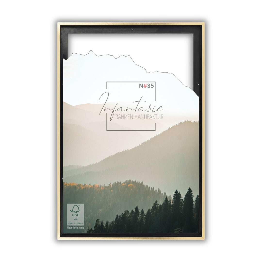 'N°35' Schattenfugenrahmen für 40x80 cm Keilrahmen | Schwarz Gold | MDF-Holz Bilderrahmen für Keilra