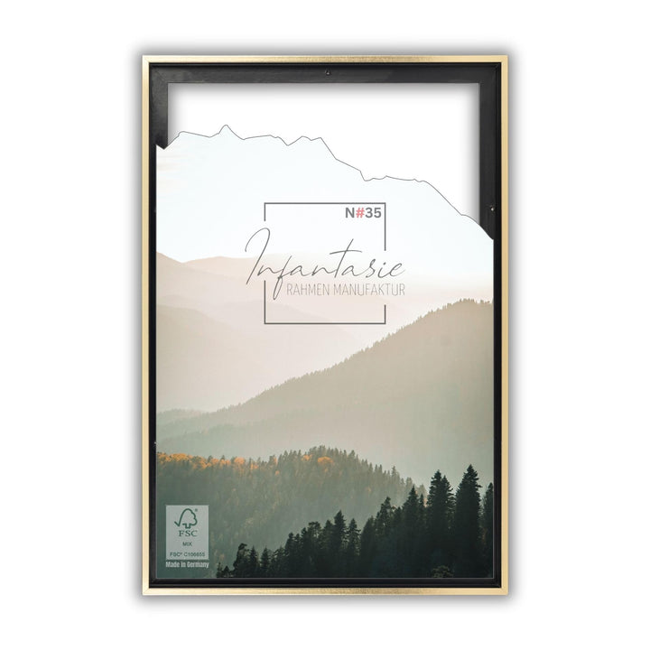 'N°35' Schattenfugenrahmen für 40x80 cm Keilrahmen | Schwarz Gold | MDF-Holz Bilderrahmen für Keilra