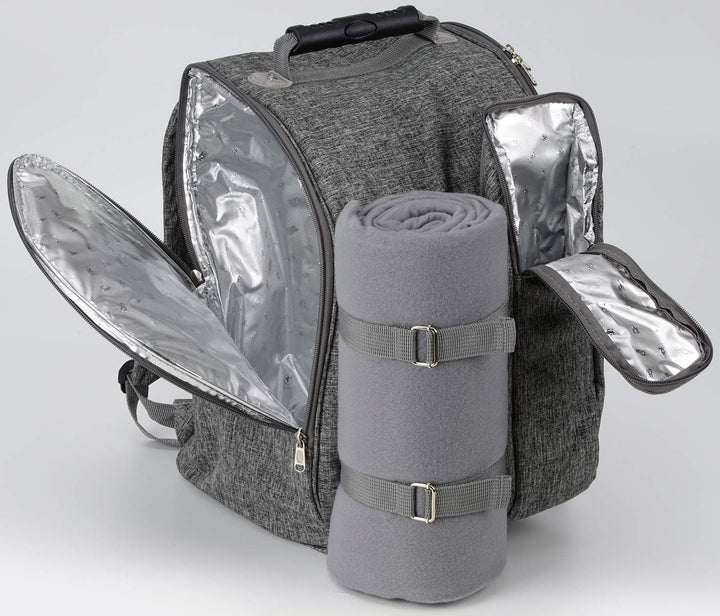 Brubaker Picknickrucksack für 2 Personen Grau 28 × 40 × 22 cm - mit Kühlfach, Iso-Flaschenhalter und