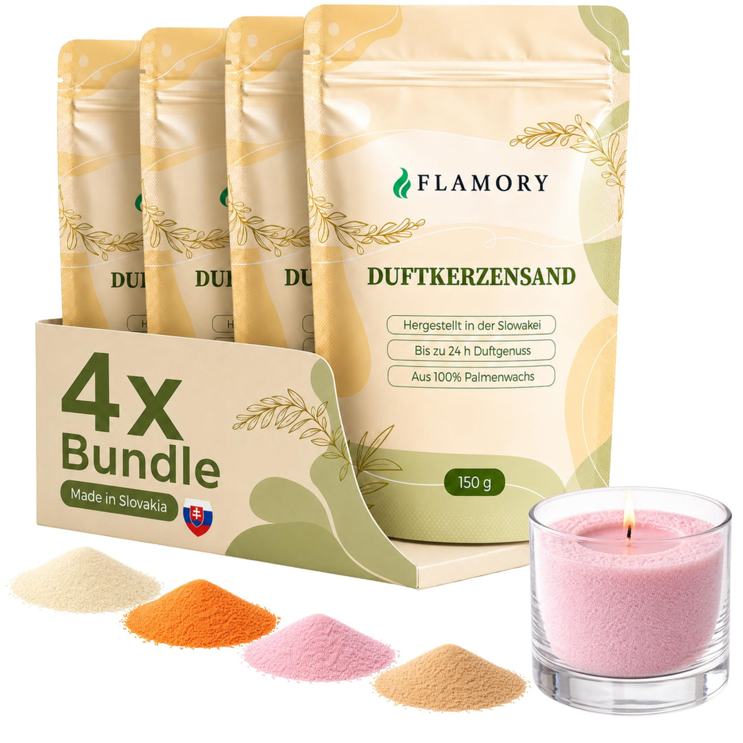 Kerzensand mit Duft Elegance Set 4x150g – [Vanille/Orange/Sandelholz/Rose] – 12 Dochte inklusive – 1