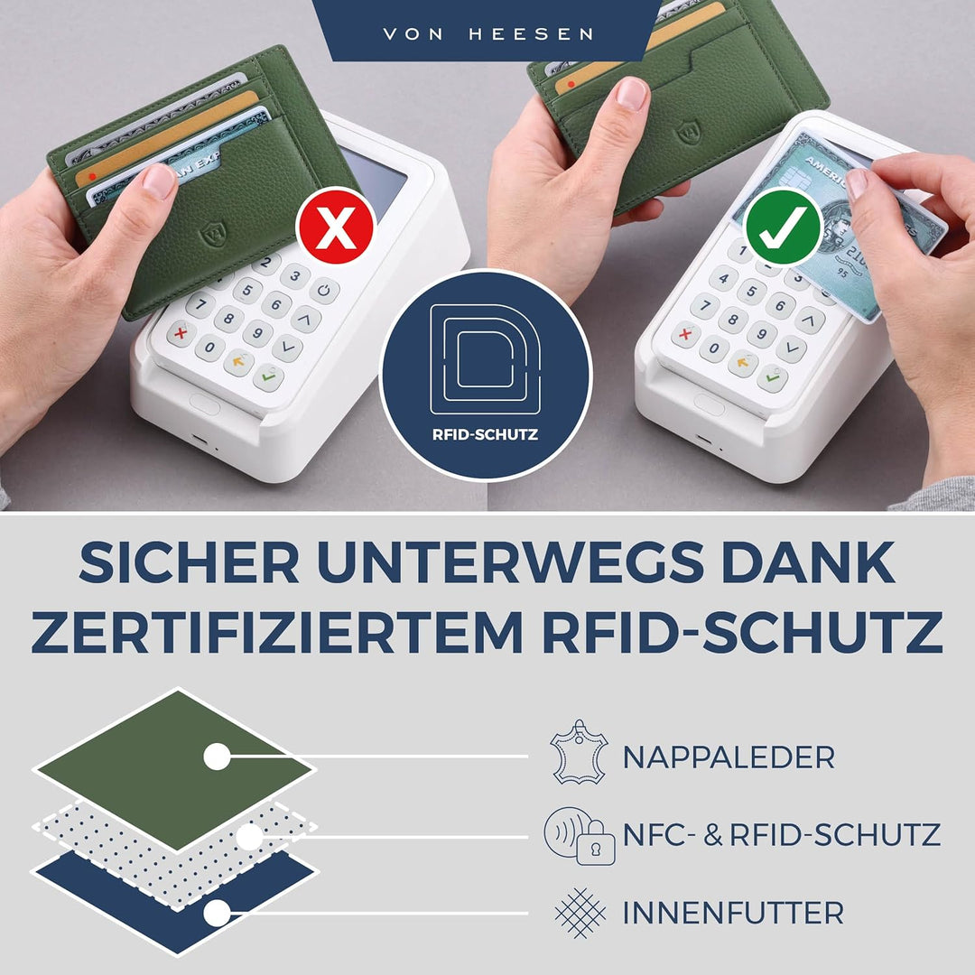 VON HEESEN® Echtleder RFID Kartenetui aus Nappa-Leder - 9 Fächer - Querformat Kreditkartenetui für D
