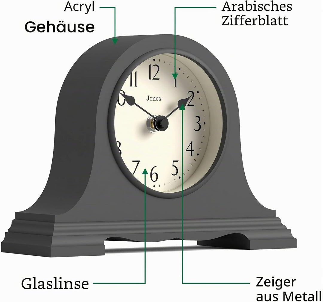JONES CLOCKS® Speakeasy Kaminsimsuhr - Traditionelles/Klassisches Design - Schlafzimmeruhr - Wohnzim