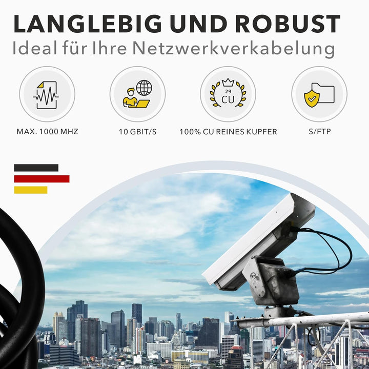 RedStar24 50m Cat7 Erdkabel Verlegekabel Outdoor Lan Kabel Installationskabel Schwarz AWG23/1 CAT 7