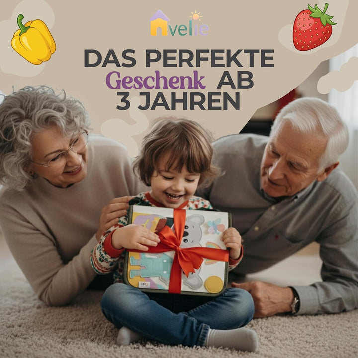 Avelie Montessori Busy Board mit Schultergurt – Filz Motorikspielzeug ab 3 Jahren – Deutsche & Engli