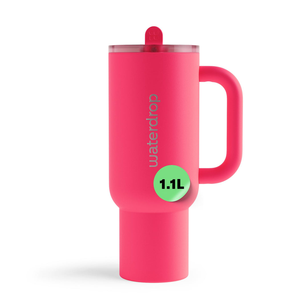 waterdrop® Thermobecher mit Strohhalm 1,1L – Auslaufsichere, robuste Trinkflasche mit aufklappbarem