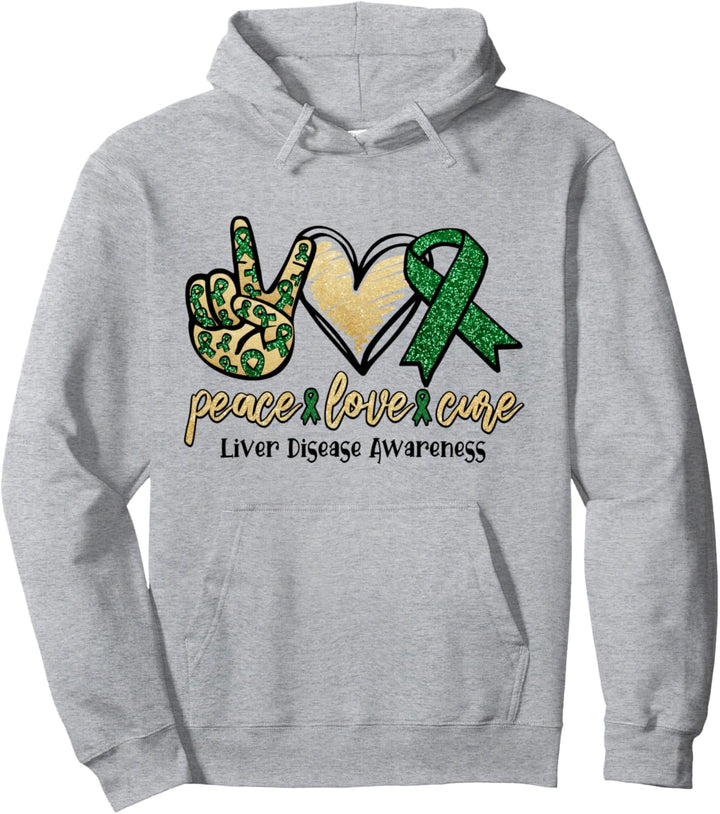 Peace Love Cure Lebererkrankungen Bewusstsein Ribbon Walk Pullover Hoodie