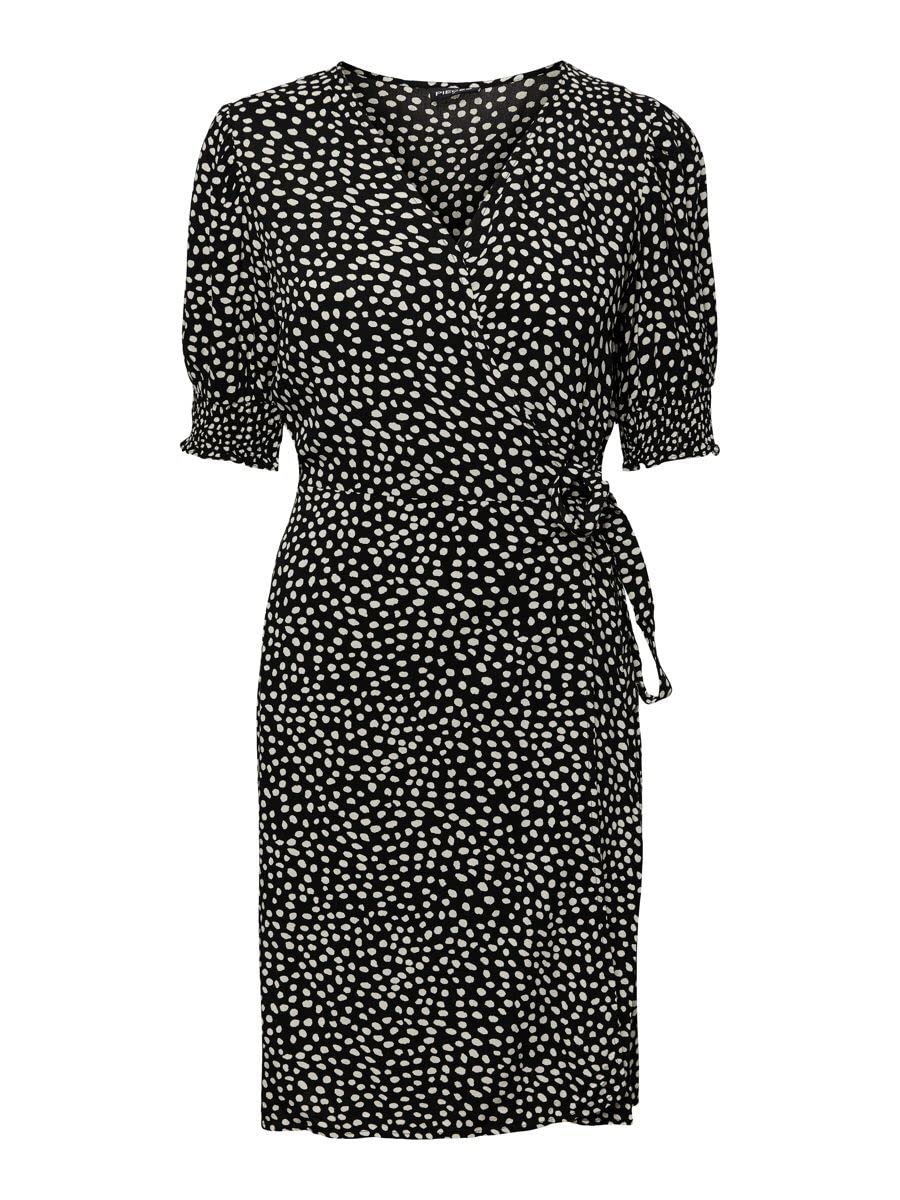 PIECES Damen Pctala 2/4 Wrap Dress Noos Bc S Black/Aop:dot, S Black/Aop:dot