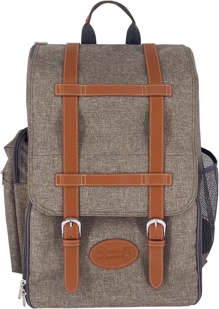 Les Jardins de la Comtesse - Picknick-Rucksack für 4 Personen – Braun – komplett mit Kühlfach – robu