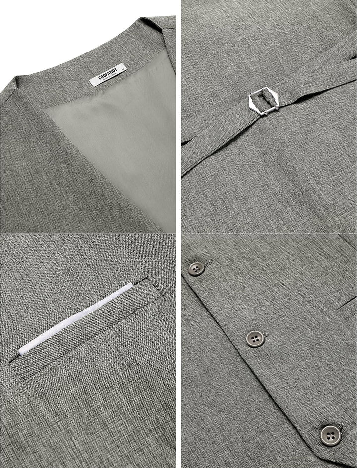 COOFANDY Weste Herren Anzug mit Taschen Anzugweste Gilet Casual Hochzeitsweste V-Ausschnitt Business