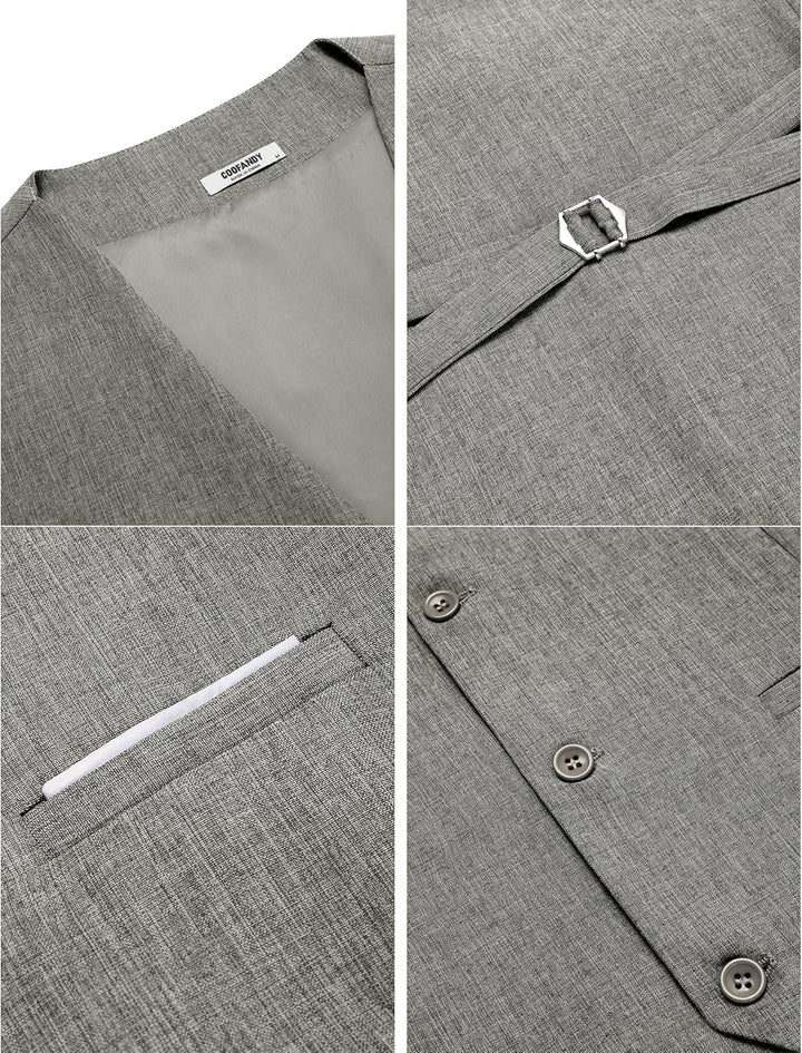 COOFANDY Weste Herren Anzug mit Taschen Anzugweste Gilet Casual Hochzeitsweste V-Ausschnitt Business