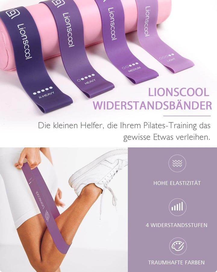 LIONSCOOL Pilates-Ring-Set – 14“/35cm Magic Circle mit Doppelgriffen – Inkl. platzfestem Miniball, W