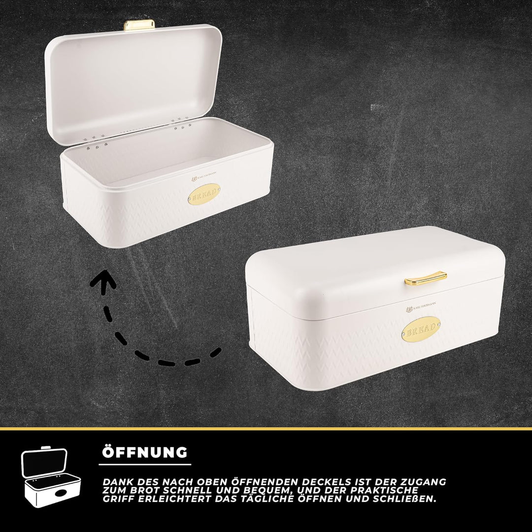 Brotkasten Gross Metall Weiss - 42,5x23x16,5 cm - Brotbox - Bread Box mit Griff - Brotkästen Edelsta