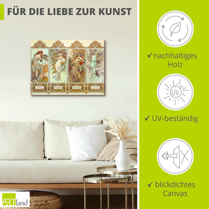 ARTland Leinwandbilder Wandbild Bild auf Leinwand 40x30 cm Wanddeko Alfons Mucha Sommer Herbst Winte