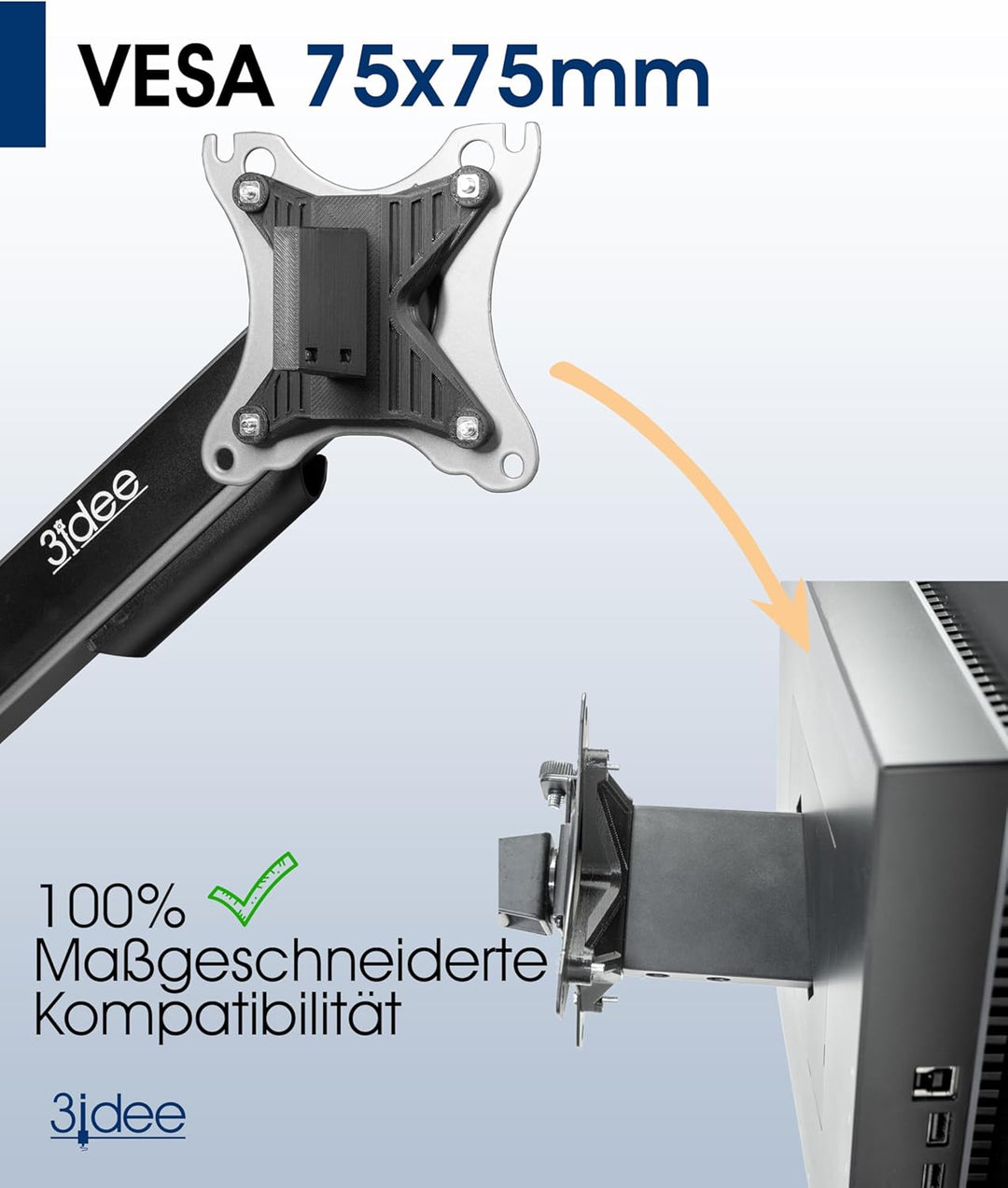 3IDEE VESA Adapter kompatibel mit HP Omen 27c Monitor - Monitor Halterung Adapter 75x75 mm - für Mon