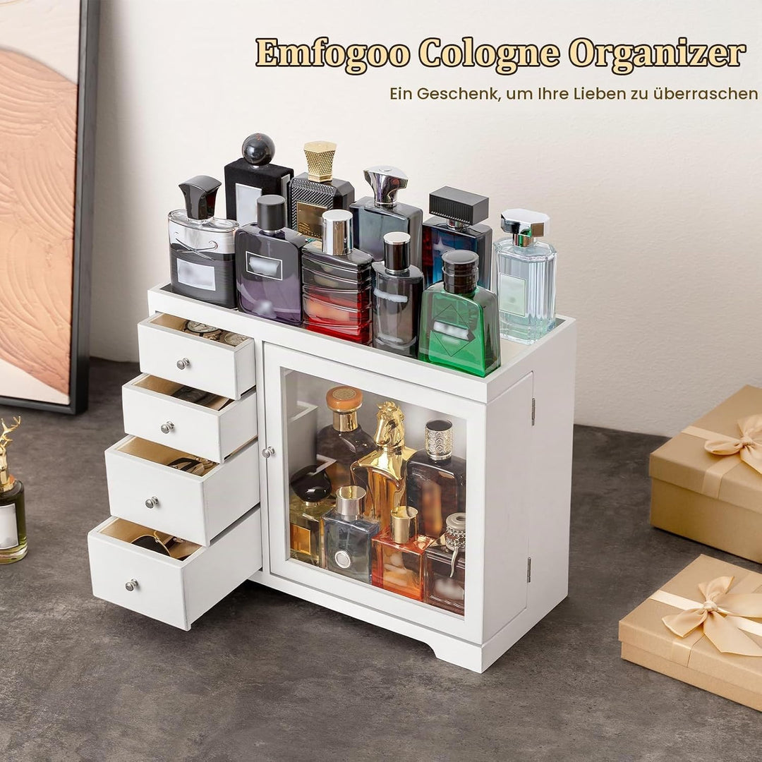 Parfüm Organizer, Holz Herren Parfüm Ständer mit Schublade, Parfüm Regal mit Transparent Sichtbarer