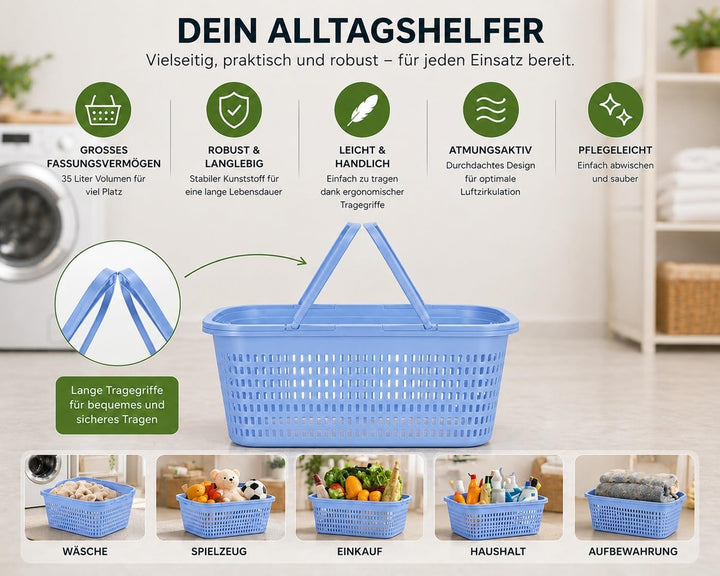 HRB Wäschekorb 35L mit Henkel – Stabiler Kunststoff Wäschekorb Anthrazit – Leicht & Robust, Luftdurc