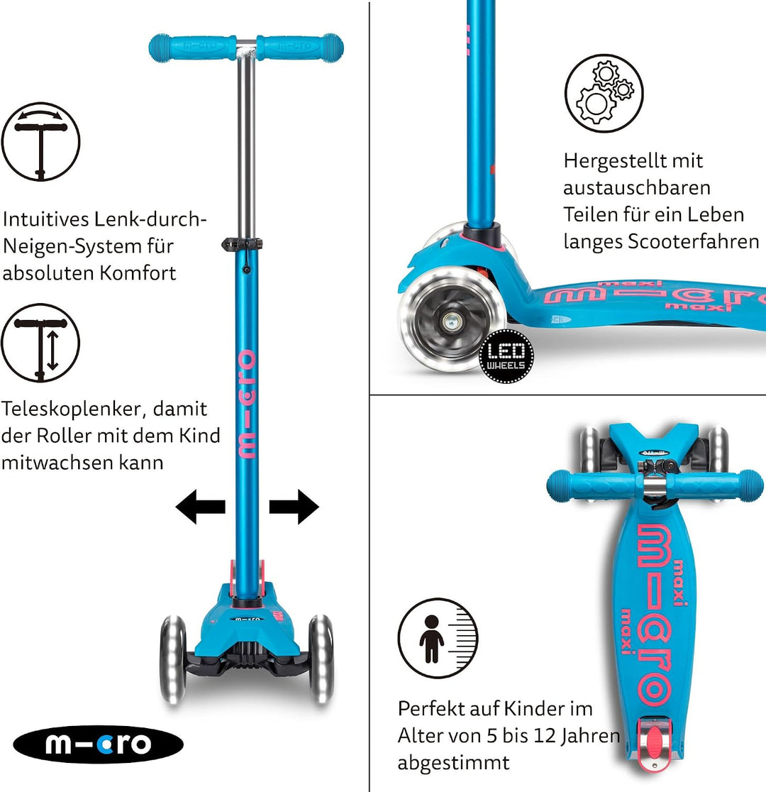 micro Maxi Deluxe LED Kickboard | Kickboard mit LED-Vorderrollen | Lenker höhenverstellbar | ab 5 Ja