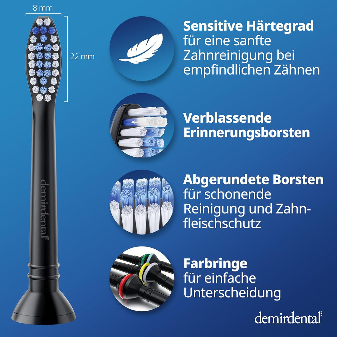 8er demirdental Sensitive Aufsätze passend für Philips Sonicare Ersatzbürsten, Weiche Bürstenköpfe f