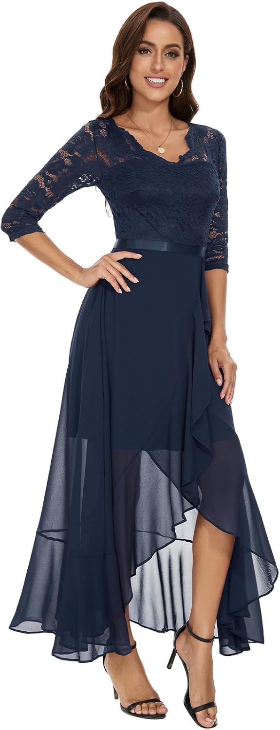 Bbonlinedress Abendkleider elegant für Hochzeit Spitzenkleid Chiffon Hi-Lo Kleid Brautjunferkleid Br