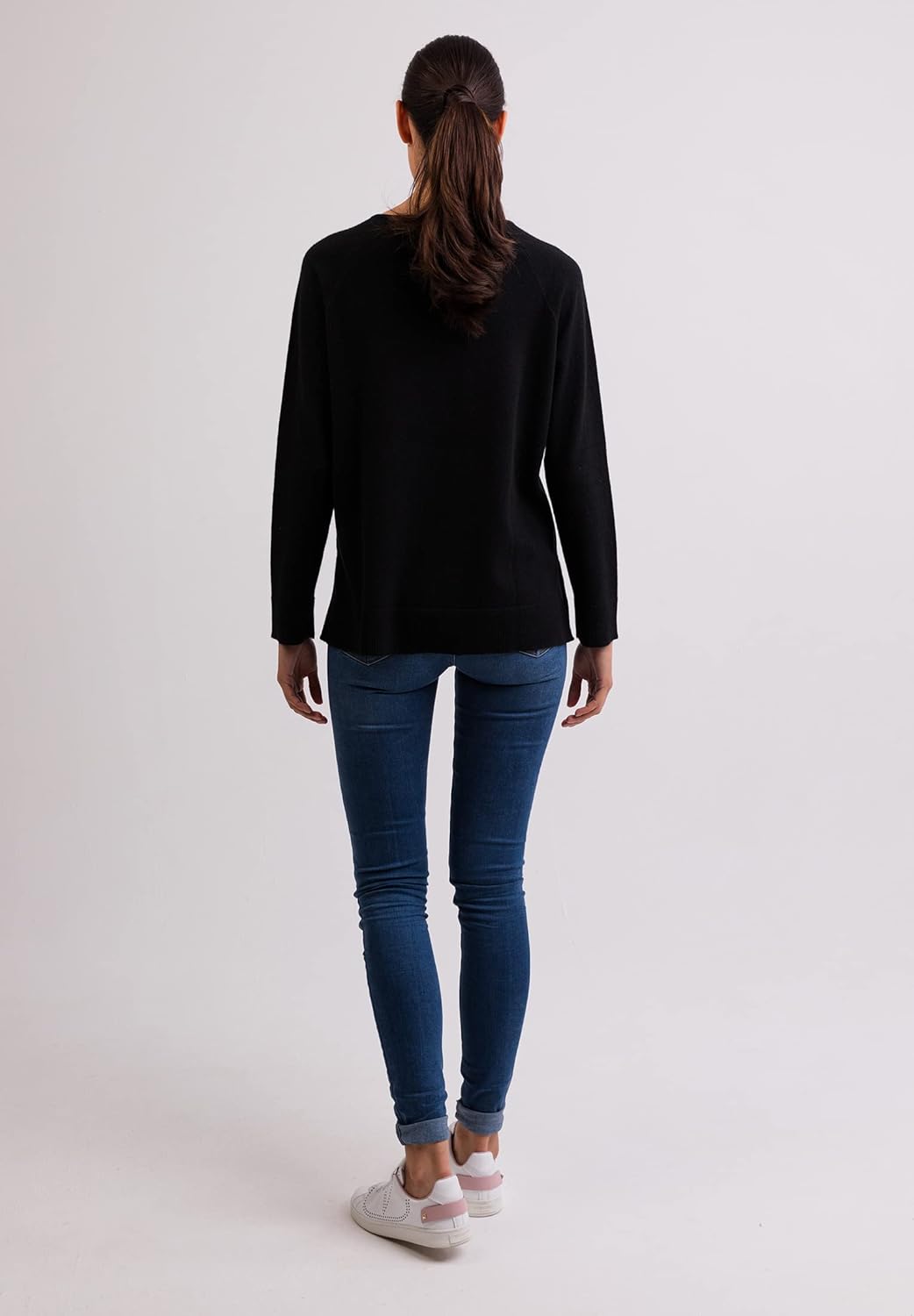 100% Kaschmir Damen Pullover mit geradem Schnitt und Seitenschlitz | Sweater V-Ausschnitt 2-fädig S