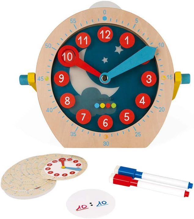 Janod - Essentiel - Uhrzeit lernen - Lernspiel aus Holz Babys und Kleinkinder - Zahlen und Mathemati