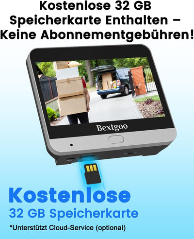 Bextgoo 2K Türspion Kamera WLAN mit 32GB Speicherkarte, Digitaler Türspion Kamera mit 4,3 Zoll Farbb