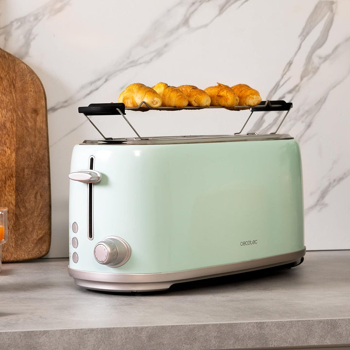 Cecotec Toast&amp;Taste 1600 Retro Double Blue, 4 Scheiben, 1630 W, 2 Schlitze mit 3,8 cm Breite und Län