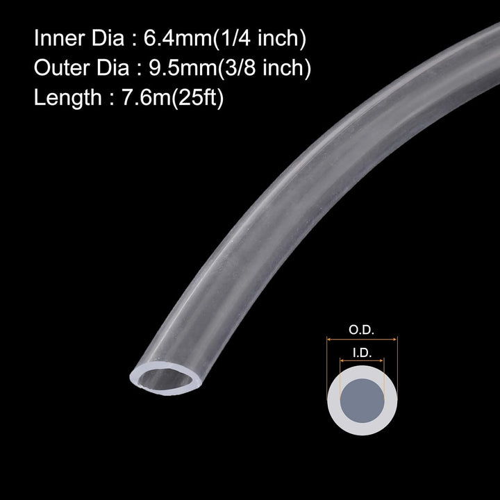 QUARKZMAN Klarer PVC-Schlauch 6.4mm x 9.5mm 25ft Kunststoff PVC-Schlauch | Flexibler Wasserschlauch,
