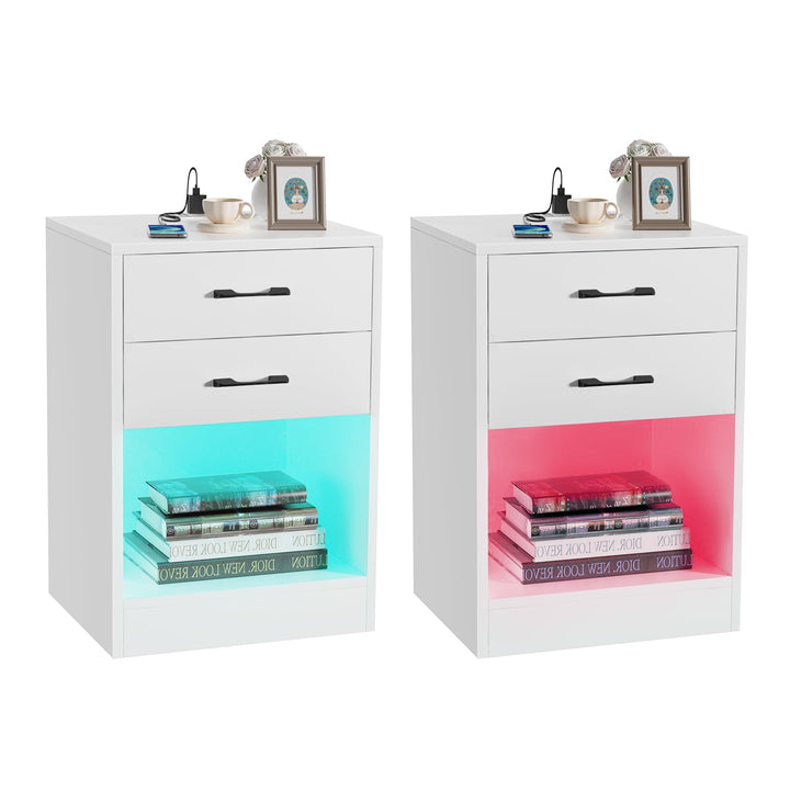 Lvhecforhm 2er Set Nachttisch Weiss, Nachttische mit Offenen Fächern Hochglanz Front, Nachttische mi