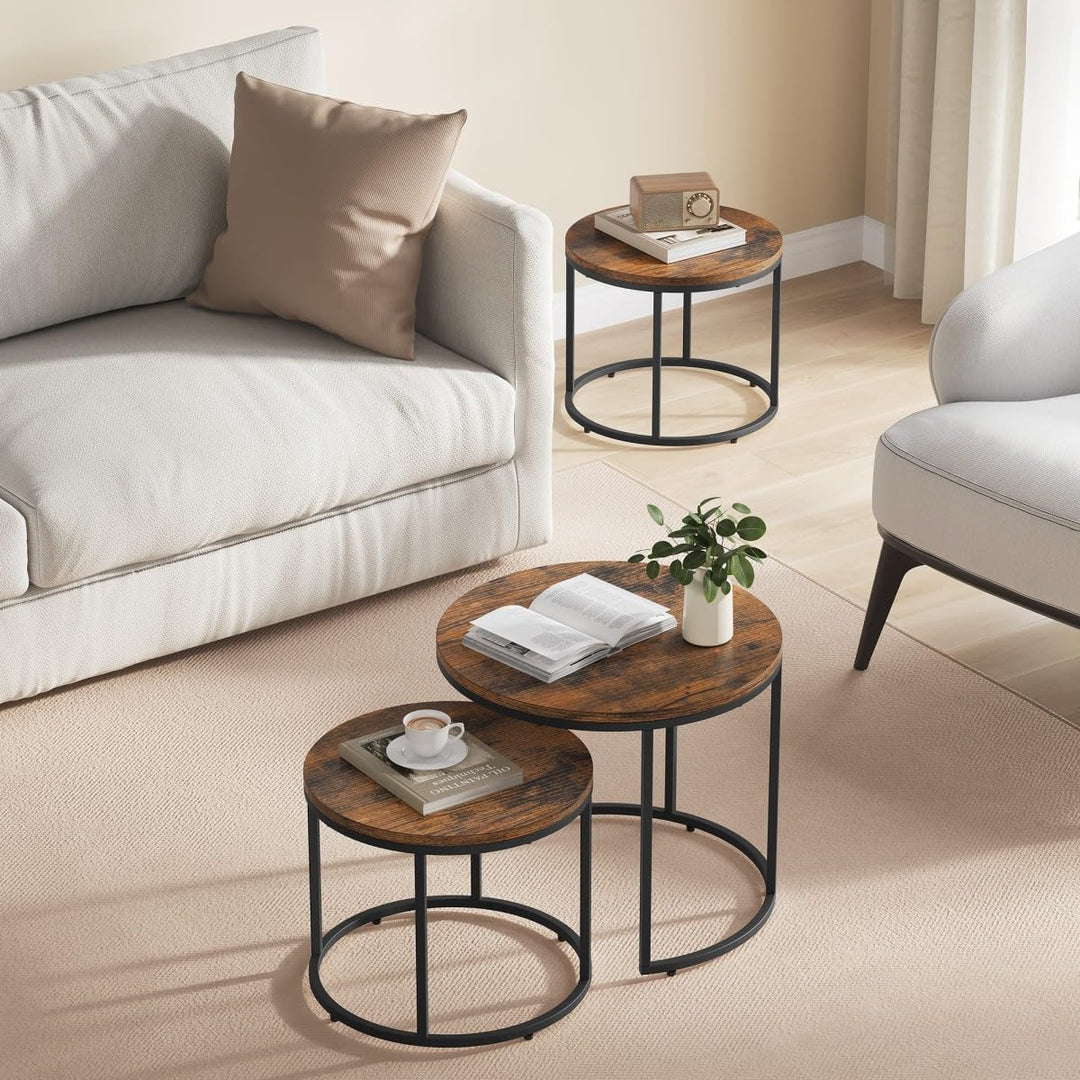 NMK HOME Couchtisch Holz Rund 2er Set 43/53 cm - Runder Couch Tisch - Industrielle Satztische Rustik