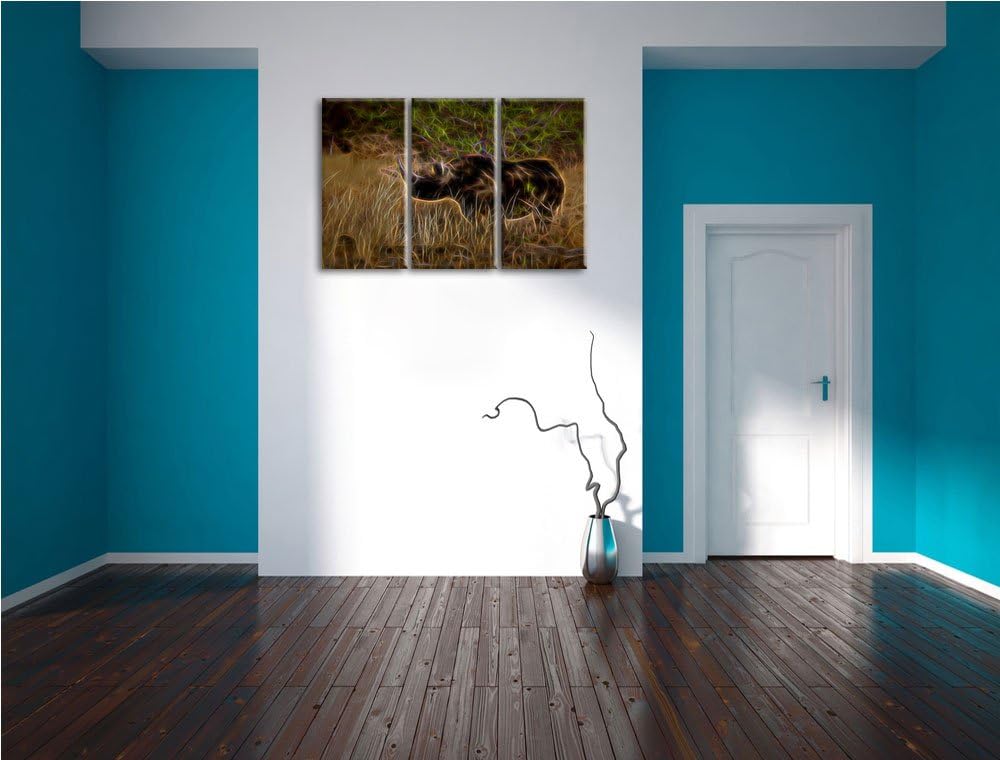 Nashorn in der Savanne NewArt 3-Teiler Leinwandbild 120x80 Bild auf Leinwand, XXL riesige Bilder fer