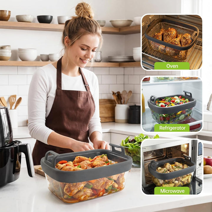 Glas Auflaufform für Airfryer mit Silikongriffen – Heissluftfritteuse Zubehör passend für Ninjia AF4