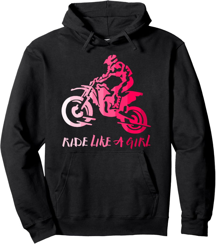 Ich fahre wie ein Mädchen Lustiger Motocross Frauen Biker Pullover Hoodie