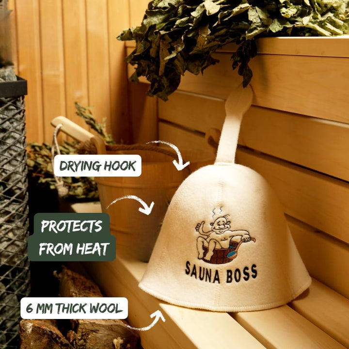 Natural Textile Saunahut 'Sauna Boss Bucket' White - 100% organische Wollfilzmützen - Schützen Sie I