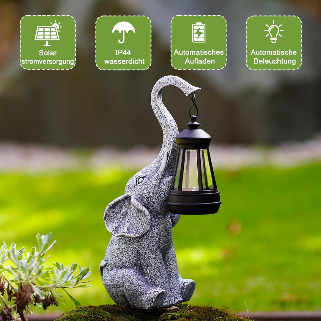 Elefanten Deko mit Solar Laterne Gartenfiguren - für Aussen Gartendeko mit Wetterfest LED Solarlampe
