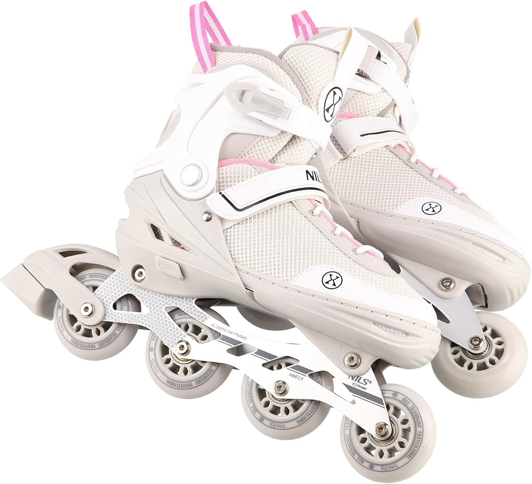 NILS EXTREME NH18188A 2-in-1 Inliner &amp; Schlittschuhe Grau-Rosa Grösse M (34–38) | Austauschbare Hock
