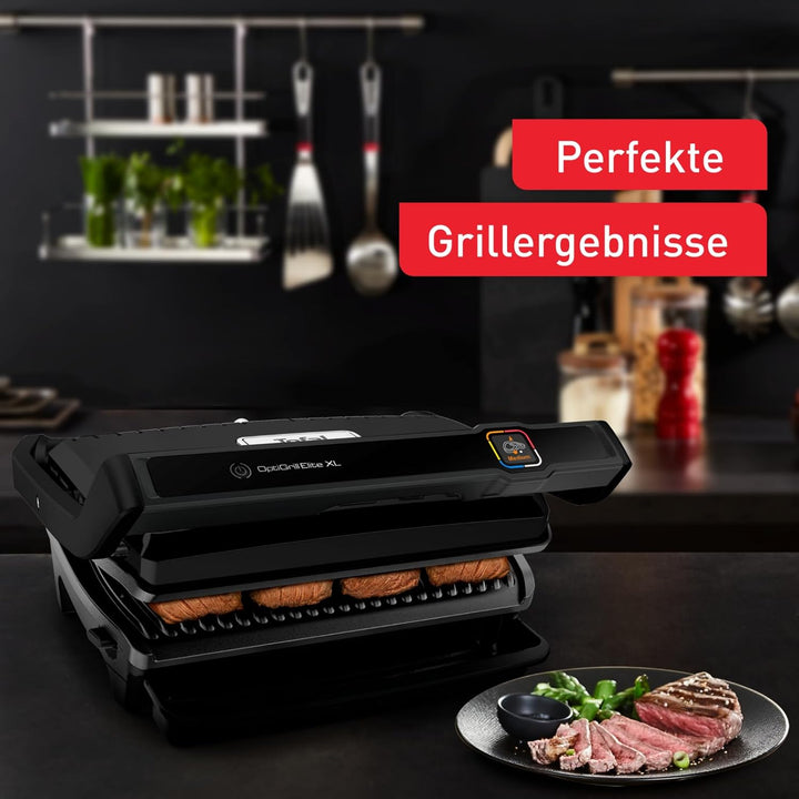 Tefal OptiGrill Elite XL Kontaktgrill, 16 Programme, Digitales Display mit Garstufenanzeige, Abnehmb