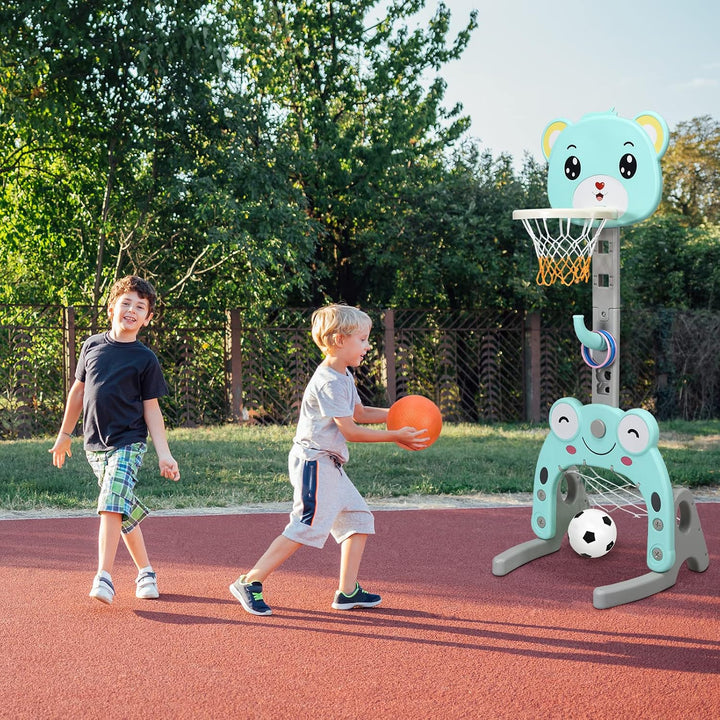 HOMASIS 3 in 1 Kinder Basketballkorb Set, multifunktional Basketballständer mit Fussballtor &amp; Ringwu