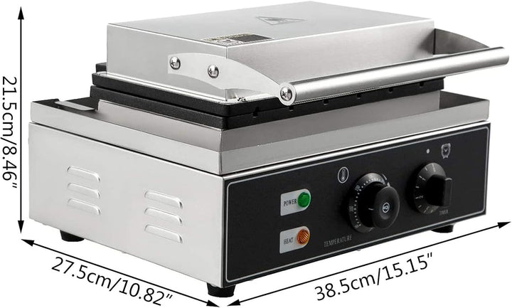 Gewerbliche Sandwich-Maschine 1500W, Doppelte Grillplatten 15x15cm – 5 Min Timer, 50-300°C für Cafés
