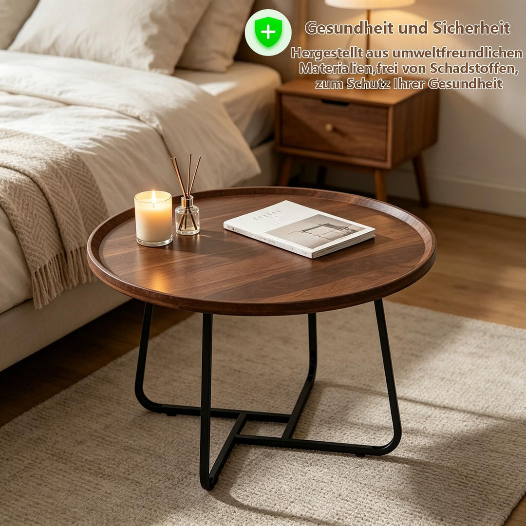 Klein Couchtisch Rund 50 cm, Couch Wohnzimmertisch Nussbaum