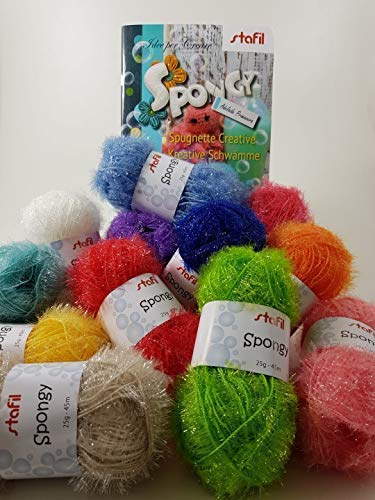 Stafil Spongy Garn Häkelset: 12 unterschedliche Farben Spongy Schwammgarn und Anleitungsbuch Kreativ
