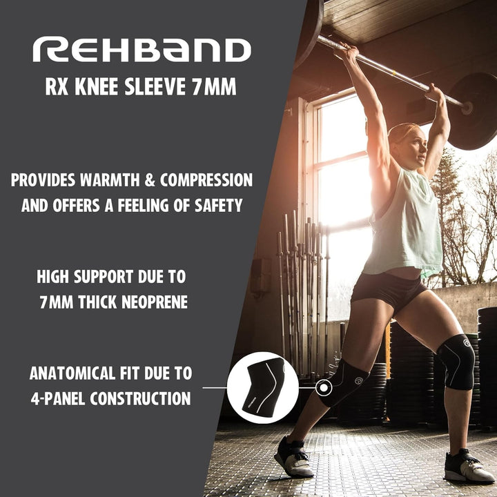 Rehband Kniebandage für Kraftsport & Fitness - Kniebandage 7mm Neopren, flexibel & rutschfest, Knee