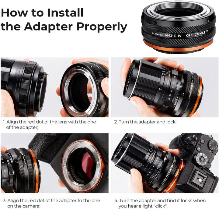 K&F Concept Lens Mount Adapter M42-NEX IV Manueller Fokus Kompatibel mit M42 Objektiv und Sony E Mou