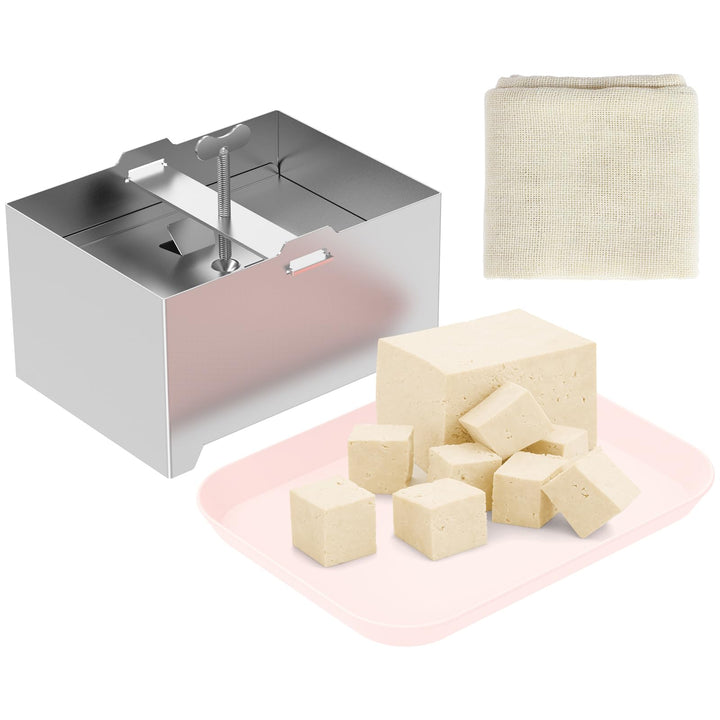 Tofupresse aus 304 Edelstahl mit Auffangschale, Einstellbarem Druckschraube Tofu Maker Set inkl. Sei