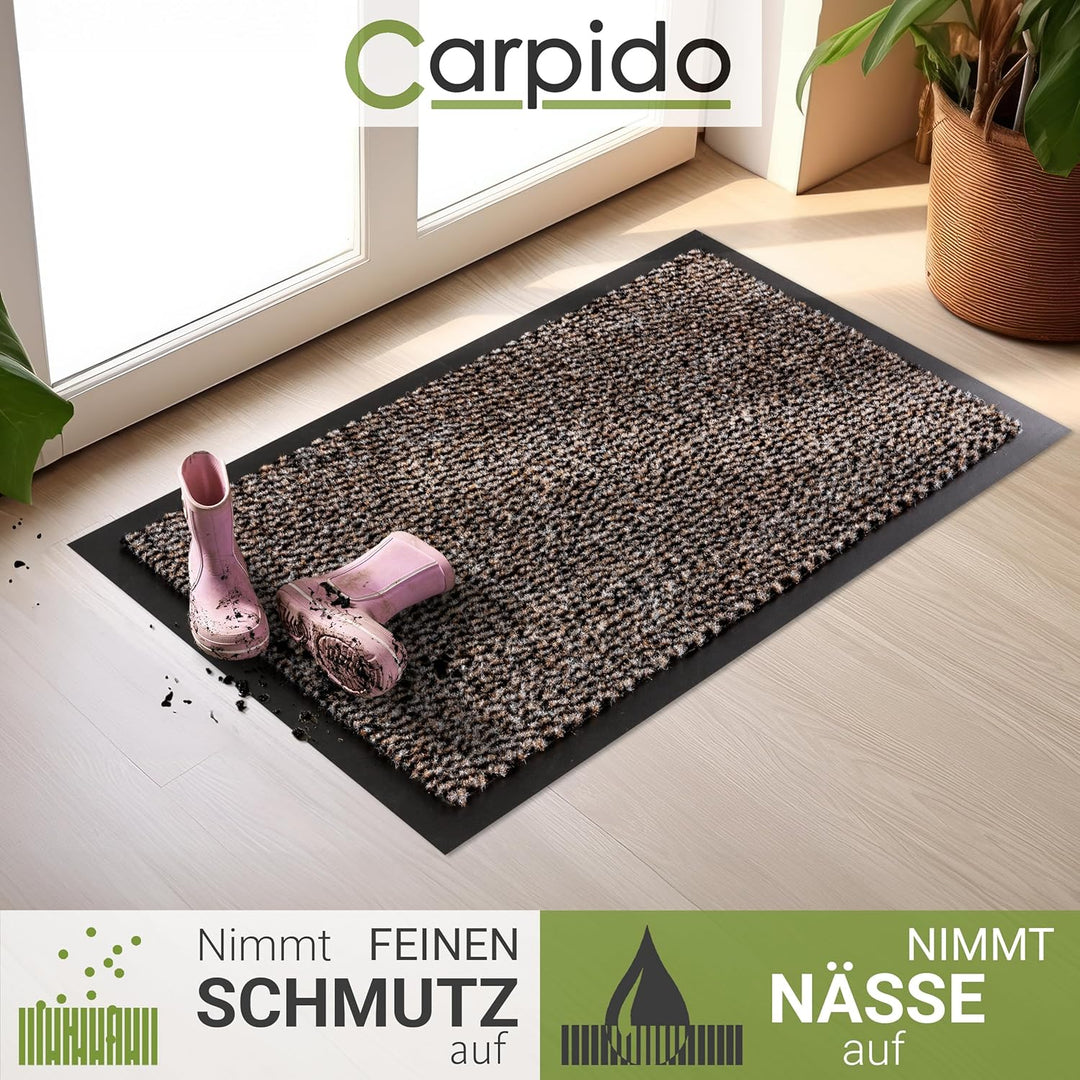 Carpido Fussmatte 60 x 80 cm Braun meliert für den Innenbereich - Klassischer Türvorleger schnelltro